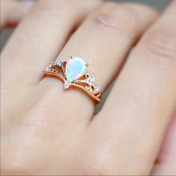 NEW Rose Gold Ring Opal White Cubic Zirconia - Picture 2 of 3
